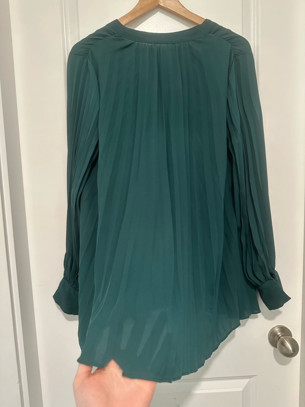 Penningtons Teal Pleated Button-Front Tie-Neck Blouse - Picture 8 of 13